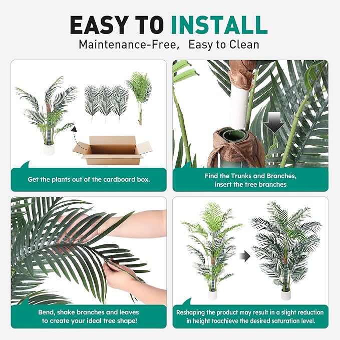6 FT Fake Palm Tree-Tall Artificial Plants with White Planter, Faux Palm Trees Indoor Outdoor with 18 Lagre Leaves, Tropical Areca Palm Plant for Home Office Living Room