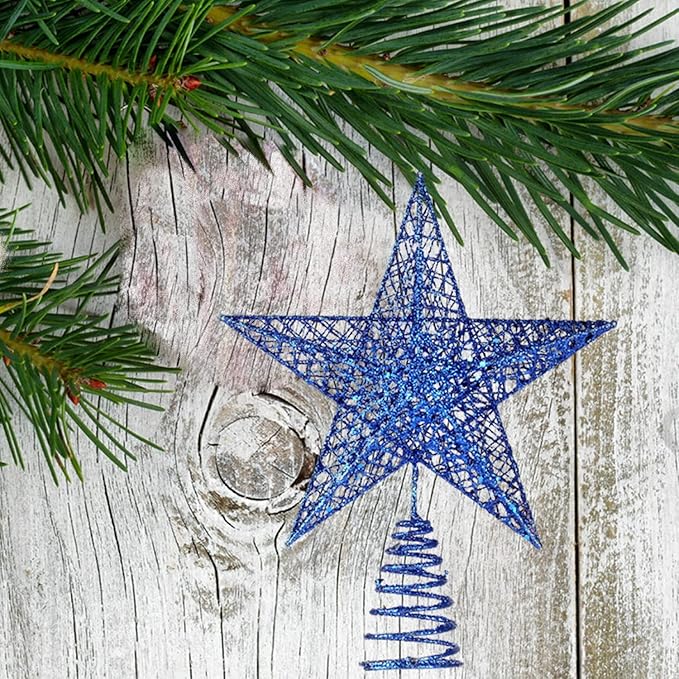 BinaryABC Christmas Tree Topper Star,Glittering Christmas Tree Decoration Ornaments,20cm (Dark Blue)
