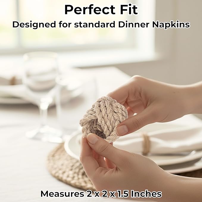 ALPHA Living HOME Woven Napkin Rings Set of 6 - Nautical Napkin Ring Premium 100% Jute Napkin Rings Table Decor with Rustic Charm for Harvest, Thanksgiving, Christmas, Parties & Dining(Brown)