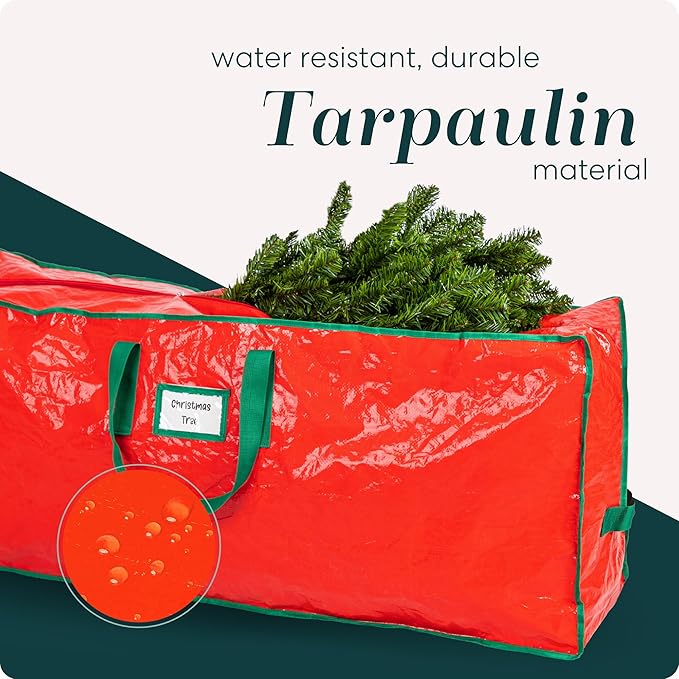 Christmas Tree Storage Bag - Stores 7.5 Foot Artificial Xmas Holiday Tree, Durable Waterproof Material, Zippered Bag, Carry Handles. Protects Against Dust, Insects and Moisture (Red)