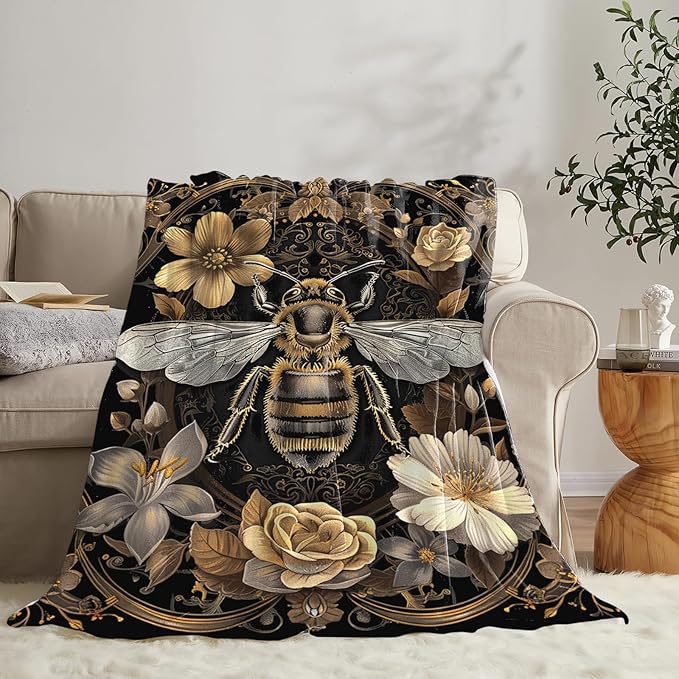 Tijuboni Bee Throw Blanket Bee Gifts for Women Men Girls Boys Kids Adults Soft Flannel Fleece Blanket for Couch Sofa Bed Home Decor 40"x50"