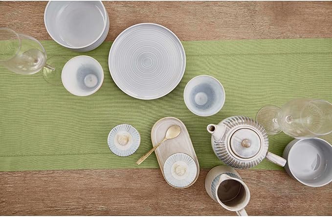 Solino Home Linen Moss Green Table Runner 144 Inches Long - 100% Pure Linen Extra Long Table Runner 14 x 144 Inch for Spring, St Patricks Day, Easter - Classic Hemstitch