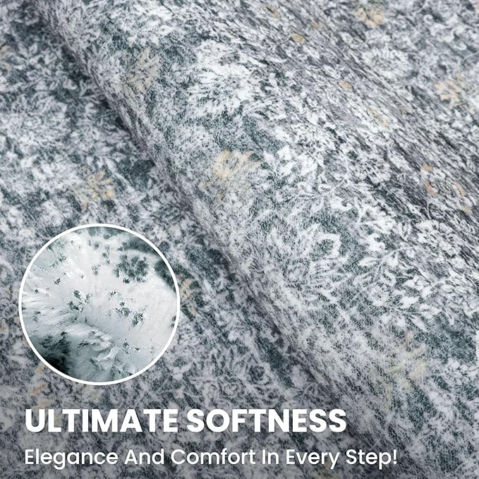 2x3 Washable Rug Soft Area Rug for Entryway, Grey Brown Non-Slip Indoor Door Mat Distressed Floral Low-Pile Kitchen Rugs, Neutral Vintage Carpet for Entrance Kitchen Bedside Farmhouse