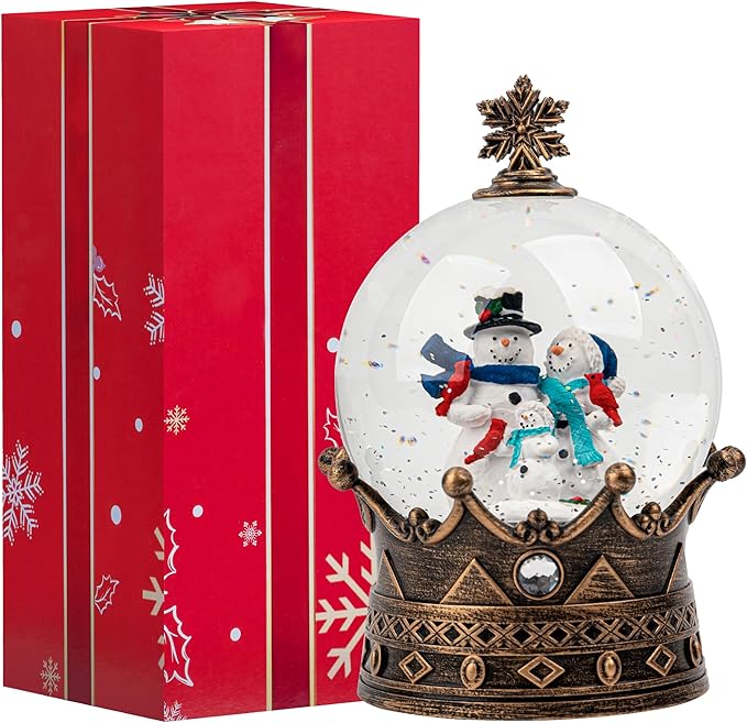 Christmas Snow Globe Lantern Water Glittering Snowman Family Crown with Music, USB Lined/Battery Operated Lighted Lantern for Christmas Festival Decoration Gifts