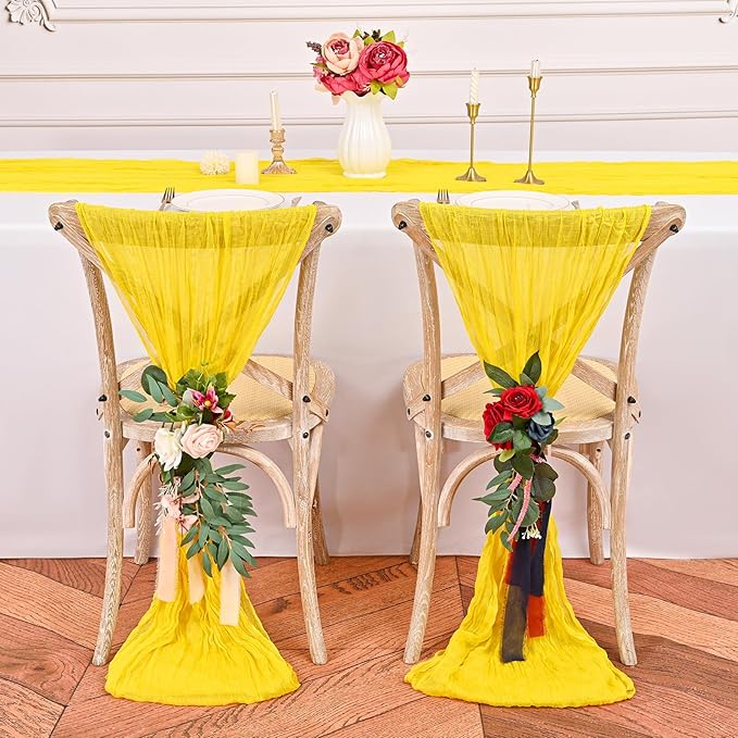 12 Pack Yellow Cheesecloth Table Runner,10FT Gauze Boho Table Runner 20x120inch Rustic Sheer Cheese Cloth Table Runner for Wedding Party Bridal Shower Table Thanksgiving Christmas Decoration