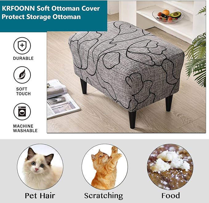 KRFOONN Ottoman Slipcovers Stretch Rectangle Footrest Stool Covers Printed Ottoman Cover for Foot Stool Furniture Protector with Non Slip Elastic Bottom(24, Large)
