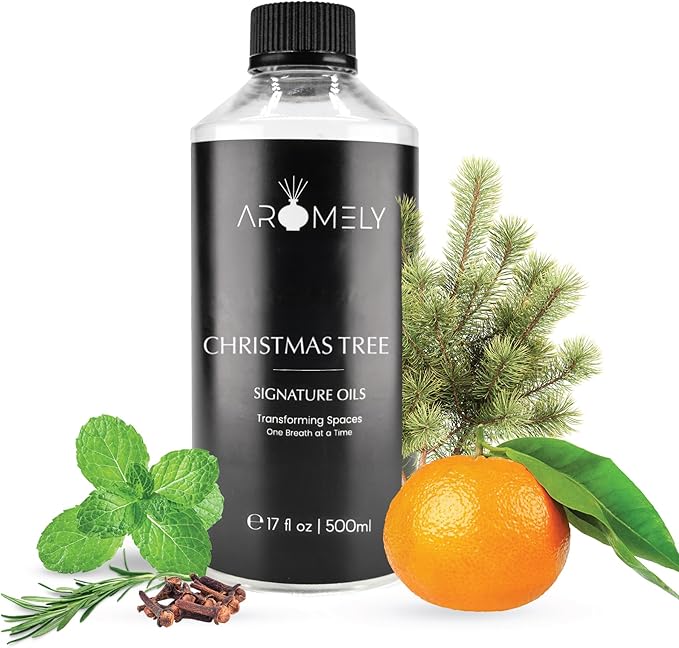 Christmas Tree by Aromely Essential Diffuser Oil Blend- Signature Diffuser Aroma Scent - Luxurious Fragrance with Notes of Mandarin, Orange, Rosemary, Eucalyptus, Clove, Amber and Vanilla (500ml)