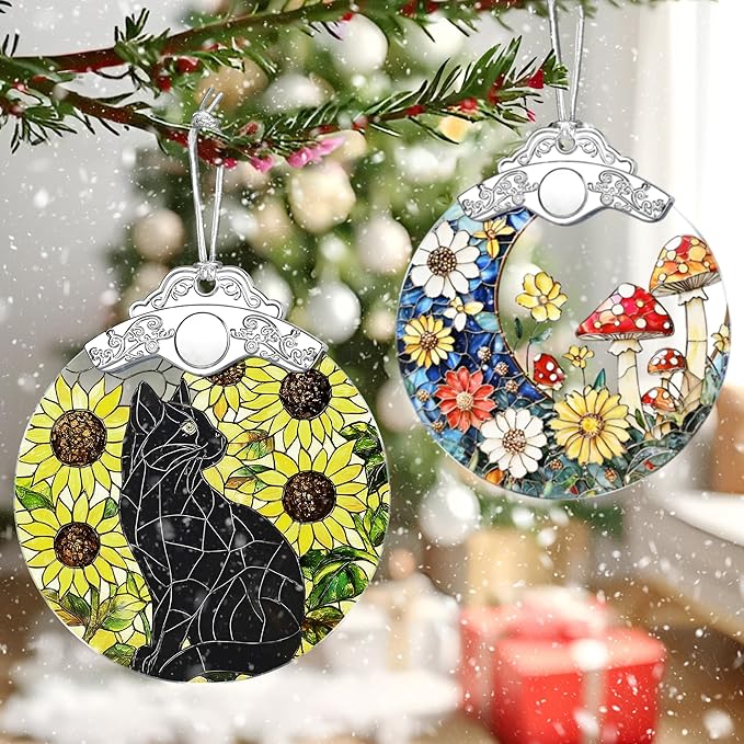 Black Cat Ornament – Christmas Decoration & Christmas Ornament; Stained Glass Holiday Decoration (Holiday Present, Bauble Present, Gift Idea, Gift Exchange) | Heirloom Keepsakes