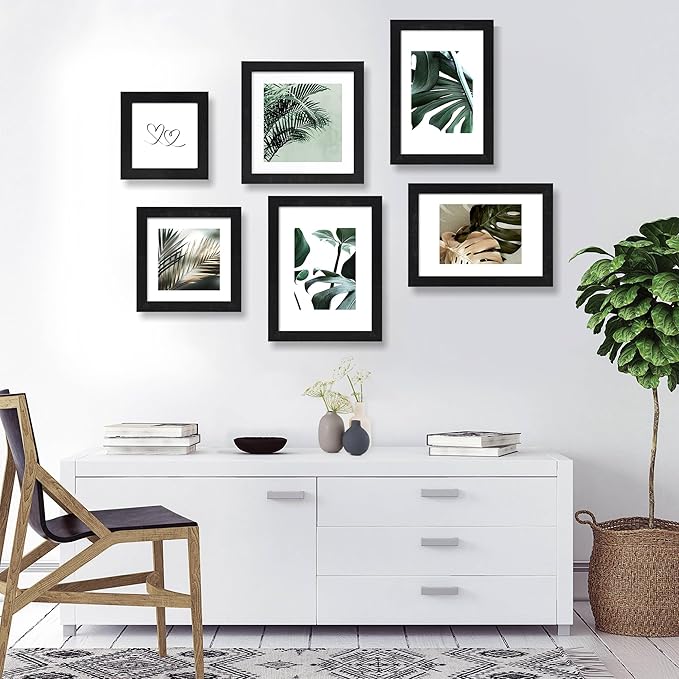 10x14 Picture Frame Set of 2, Made of Glass and Rustic Black Wooden Frame, Display 8x12 Pictures with Mat or 30 x 40cm Diamond Painting Art without Mat for Wall Mounting, Gallery Photo Frames