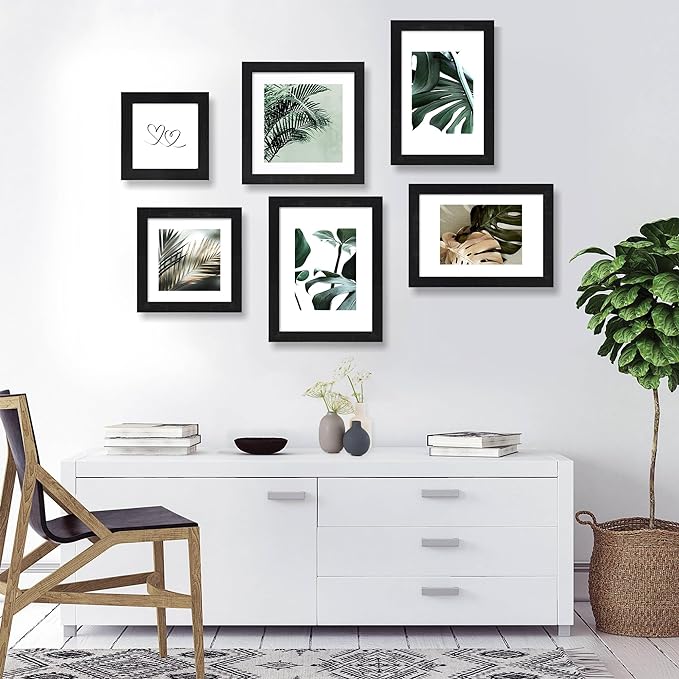 6x9 Picture Frame Set of 2, Made of Real Glass and Rustic Black Wooden Frame - 6 by 9 Photo for Wall or Tabletop Display