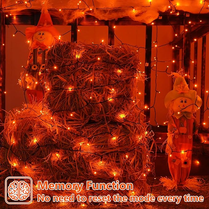 QITONG 165ft 500 LED Orange Christmas Lights, Christmas String Lights Outdoor Waterproof with 8 Modes, Green Wire Orange String Light Plug in Indoor with Timer Memory