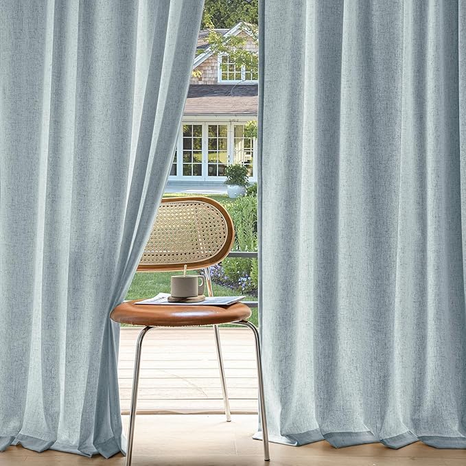 MIULEE Non-See-Through Privacy Linen Curtains 2 Panels, Light Filtering Window Curtains Farnhouse Textured Back Tab Semi Sheer Drapes for Bedroom Living Room, 52 x 84 Inches Long, Stone Blue