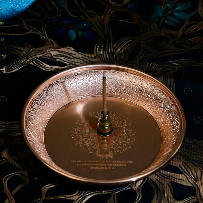 Copper Offering Prayer Ritual Bowl Plate - Great for use Meditation,Smudging, Incense,Candle Dish, Ash Catcher,Witches,Jewelry Dish (Ephesians 6:18-19)