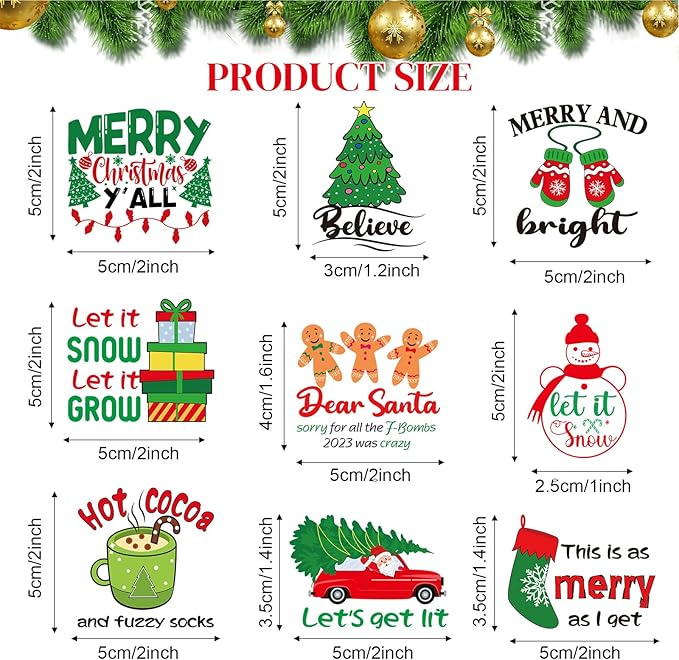 Fainne 100 Pcs Christmas Word Stickers for Crafts Christmas Vinyl Inspirational Stickers Waterproof Xmas Decals for Ornament Ball Wooden Cup Glass Water Bottle Decoration, 50 Style(Elk)