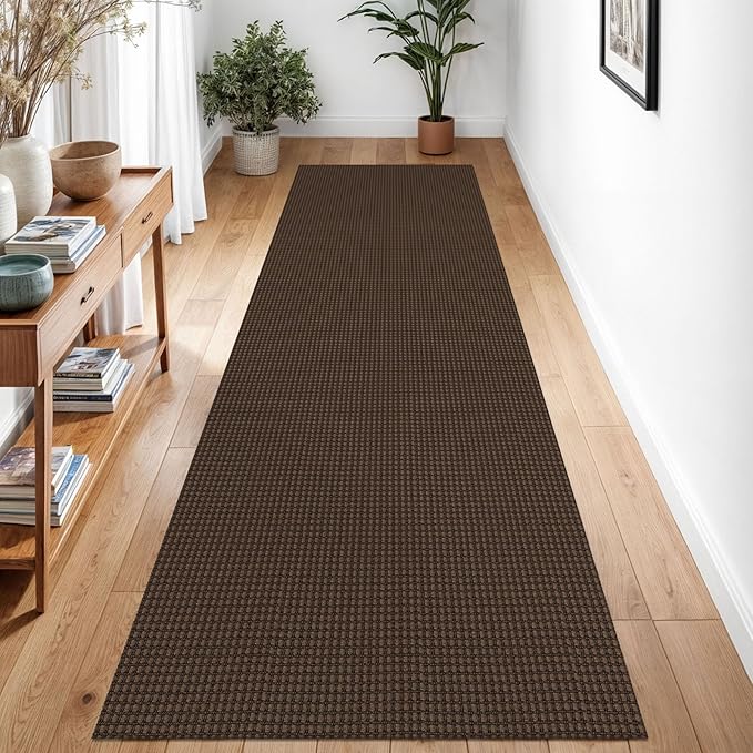 Braided Runner Rug 3x8 Ft Washable Runners for Hallways Non Slip Rubber Backed Kitchen Runners Cotton Entryway Runner Indoor, Woven Floor Carpet for Hall Kitchen Bedroom, Brown