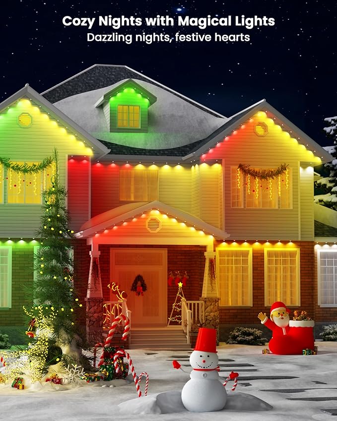 Gefolly Permanent Outdoor Lights Pro, 100ft with 60 RGBW Double-LED Lights 111 Scene Modes for Daily, Halloween, Christmas, IP67 Waterproof for Outdoor Decor, Works with Alexa, Google Assistant, White