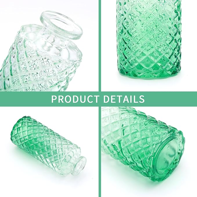 Brajttt Bud Vase Set of 25, Green Vases, Glass Bud Vases in Bulk, Small Vases for Mini Flower Vase Set, Cute Vintage Glass Vases Set for Flower,Wedding,Home,Centerpiece Table Decorations