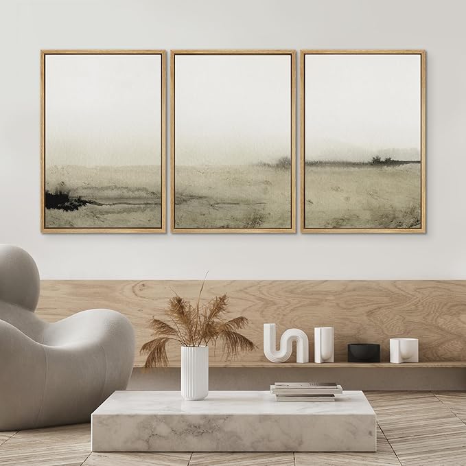 SIGNWIN Framed Canvas Print Wall Art Set Sepia Mountain Forest Environment Nature Wilderness Photography Modern Art Rustic Landscape Relax/Calm for Living Room, Bedroom, Office - 24"x36"x3 Natural