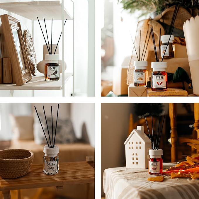 EYFEL Reed Diffuser Set - Peach Scented Sticks for Home and Bathroom - 4.05 fl oz Oil With Diffuser Sticks - Home Fragrances and Decor