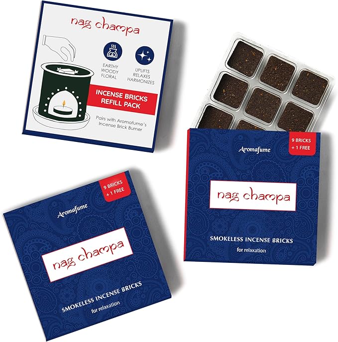Nag Champa Incense Bricks Refill Pack (3 x 9 Bricks) by Aromafume | Ideal for Spirituality | Made with Sandalwood, Jasmine, Ylang Ylang & Champa Flower | Natural, Low Smoke, Non-Toxic Incense Bricks