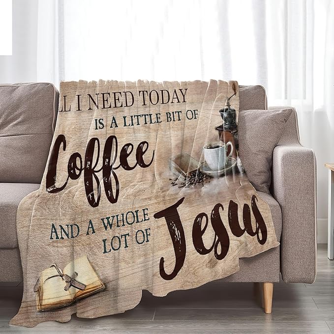 Tijuboni Christian Coffee Throw Blanket Religious Faith Gifts for Women Men Girls Boys Kids Adults Soft Flannel Fleece Blanket for Couch Sofa Bed Home Decor 60"x80"