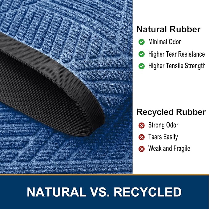 Smiry Front Door Mat Outside Entrance, Heavy Duty Sturdy Natural Rubber Doormat, Trap Dirt and Moisture, Easy Clean Low Profile Welcome Floor Mats for Indoor Outdoor Entry, 59x34 Inch, Blue