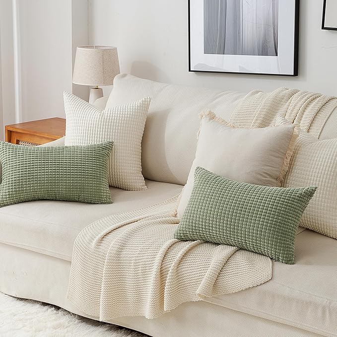 Topfinel 4 Packs Cream White Decorative Throw Pillow Covers 16x16 Inch for Living Room Couch Bed Sofa, Boho Western Farmhouse Home Decor, Soft Plush Corduroy Cute Square Beige Cushion Case 45x45 cm