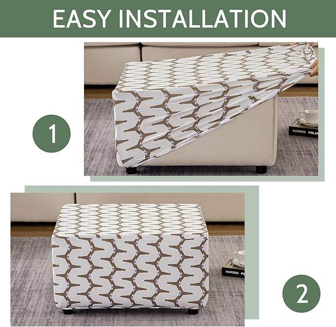 HAOYONG Ottoman Cover Square, Stretch Ottoman Slipcover Printed, SoftFoot Stool Cover Protector with Nonslip Elastic Bottom Removable Washable