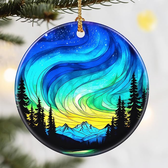 Christmas Ornaments, Dodosky 2.8in Ceramic Ornament, Xmas Decor, Christmas Tree Ornaments, Xmas Decorations for Tree, Holiday Ornament, Gift Ideas, Gifts for Women Men Mom Grandma - Northern Lights