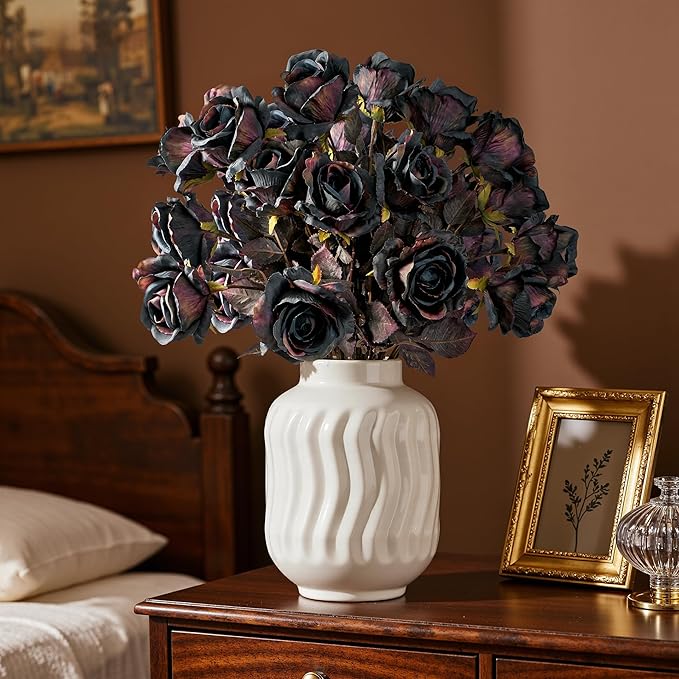 Artificial Flowers 20PCS Artificial Roses 23.2In Fake Roses Long Stem Artificial Flowers for Tall Vase Silk Rose Autumn Suitable for Indoor Decoration Wedding Party Decor DIY Bouquet,Dark Blue