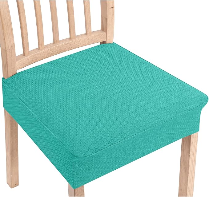 Smiry Stretch Jacquard Seat Covers for Dining Room Chairs Set of 2, Removable Washable Chair Seat Protector Slipcovers, No Rear Covers, Teal