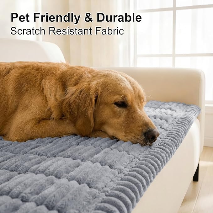 Smiry Couch Cover for Dogs Washable, Non Slip Fuzzy Pet Couch Covers for 3 Cushion Sofa Pet Friendly, Thick Soft Sofa Slipcovers Cushion Protector (Grey, 27.6" x 47")