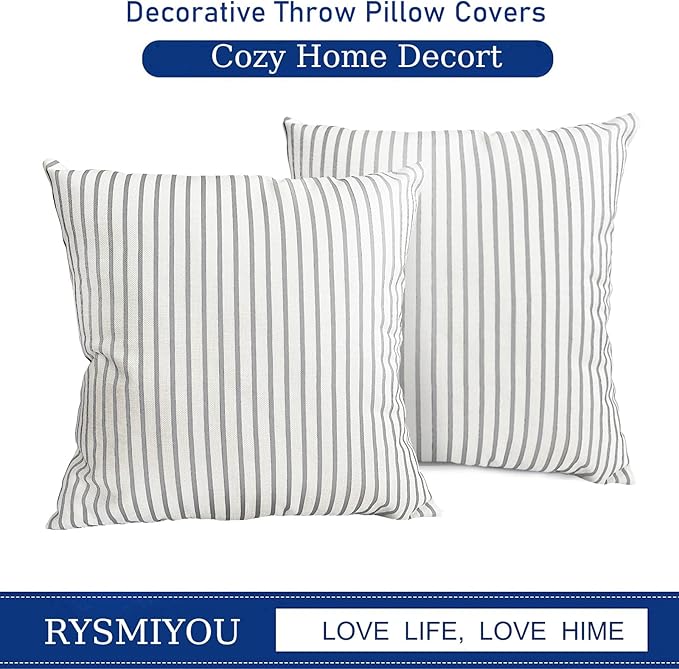 Decorative Throw Pillow Covers Set of 2 Light Gray Striped Pillow Covers 20x20 Inch Throw Pillow Cover Linen Pillowcase Modern Farmhouse Outdoor Pillow Covers for Couch Sofa Living Room