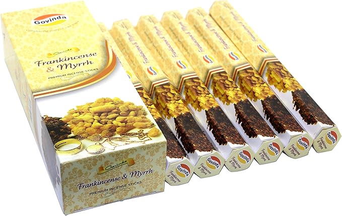 Govinda Incense - Frankincense & Myrrh - 120 Incense Sticks, Masala Coated Incense