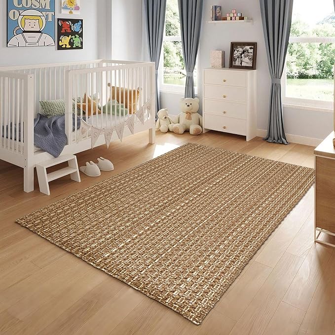 3x5 ft Rugs for Bedroom - Non-Slip Machine Washable Neutral Rug for Living Room,Faux Jute Rug,Braided Area Rug,Boho Solid Rugs for Home and Office,Very Soft,Stain-Resistan,Light Brown
