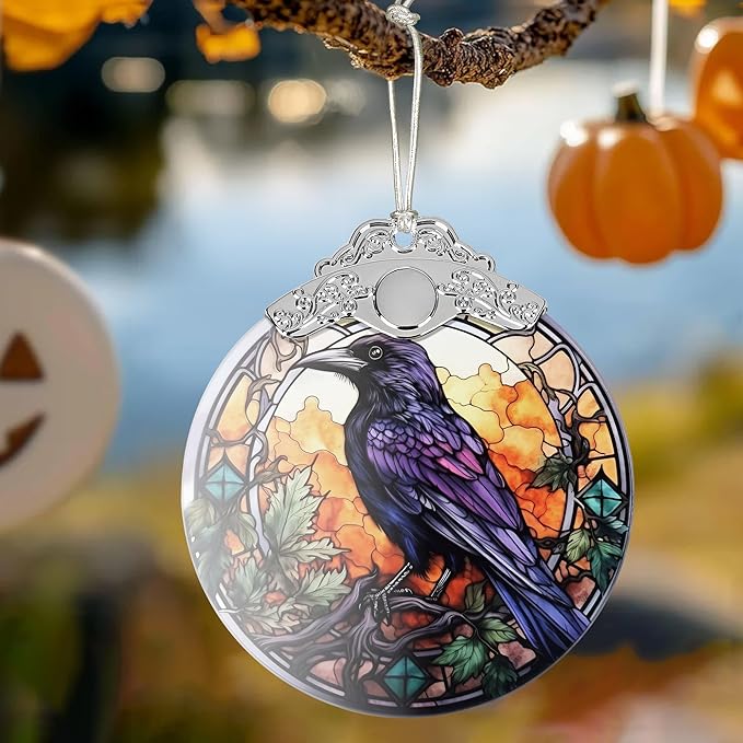 2025 Ornaments for Christmas Tree, Zmoicky Stained Glass Hanging Ornament, Christmas Ornaments Clearance, Gift Exchange Ornament, Bauble Present - Wise Crow