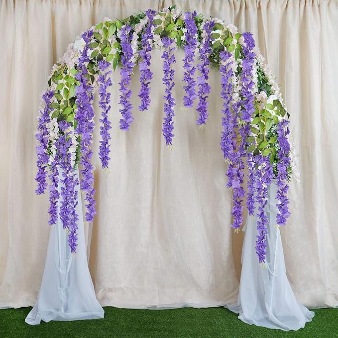 DearHouse 6 Pack 3.75 Feet/Piece Artificial Fake Wisteria Vine Ratta Hanging Garland Silk Flowers String Home Party Wedding Decor (Purple)