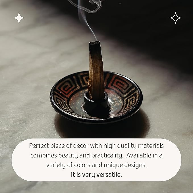 Luna Sundara Authentic Peru Pottery Palo Santo Stick Holder and Incense Holder with 5 Palo Santo Sticks Handmade Ceramic Smudge Bowl Sage Holder Blue Gift Set
