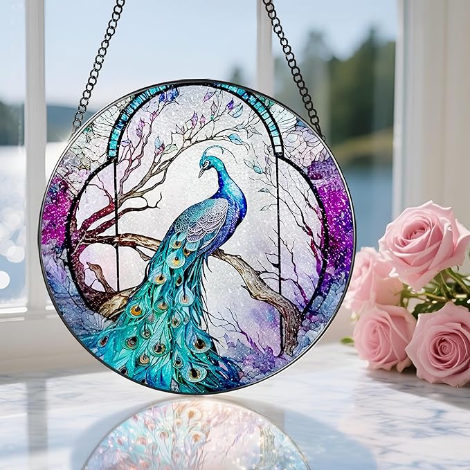 Stained Glass Window Hanging, Stained Glass Suncatcher, Peacock Sun Catcher, Window Decor, Peacock Gift, Gifts for Mothers Day, Christmas or Birthday Gift, Gifts for Her Mom Grandmother Daughter
