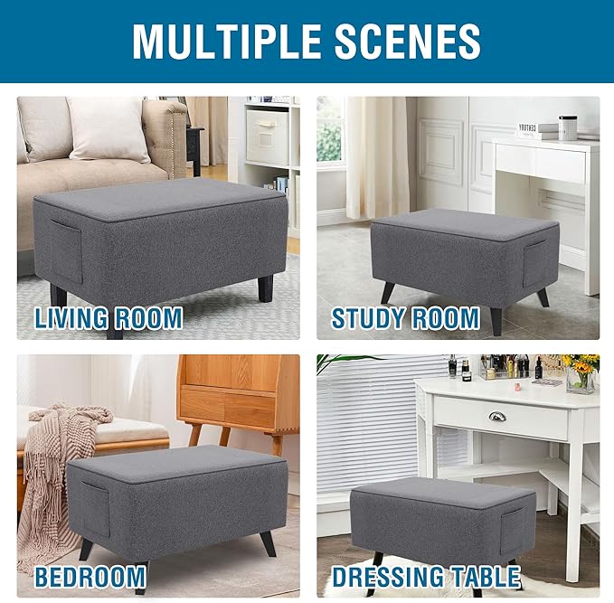 H.VERSAILTEX Ottoman Cover Slipcover Rectangle Fit Length 43"-44" Footrest Sofa Slipcovers Stool Cover Footstool Protector Covers Feature Thick Linen Look Fabric Removable Washable - Heather Grey
