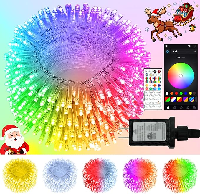 2025 New 51FT 120LED Smart Color Changing Christmas String Lights Outdoor App Control RGB LED String Lights with Remote & Timer, Waterproof Twinkle Christmas Tree Lights Indoor for Holiday Xmas Decor