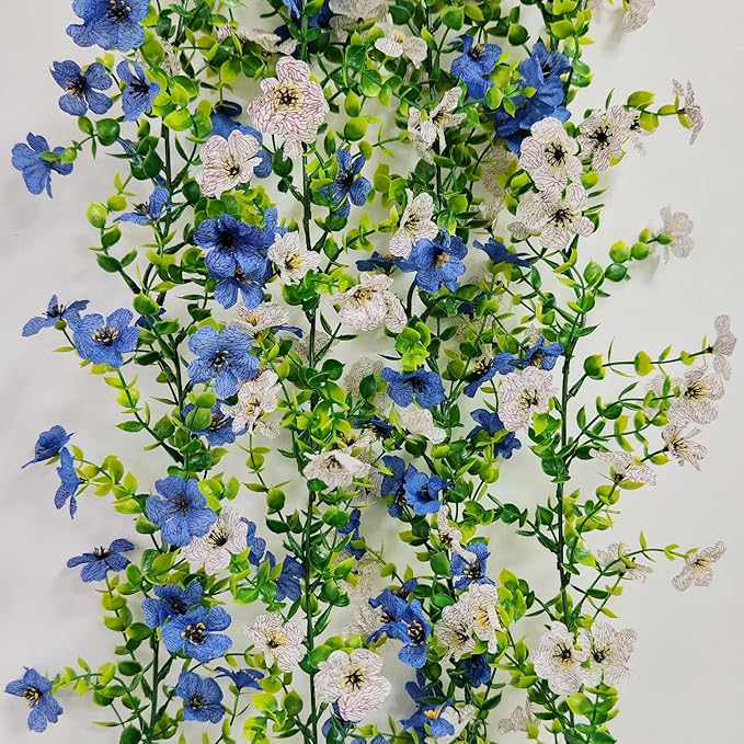 4 Pcs Faux Flowers Garland Plant, Artificial Vines Hanging Flowers Leaves Greenery Garland for Wedding Backdrop Arch Wall Decor, 6 Feet/pcs UV Resistant Indoor Outdoor
