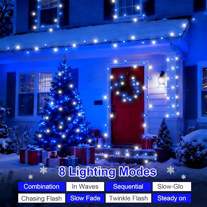 QITONG 165ft 500 LED Blue and White Christmas Lights Outdoor Waterproof, 8 Modes Christmas String Lights with Green Wire Indoor, Twinkle Tree Lights Plug in with Memory Timer