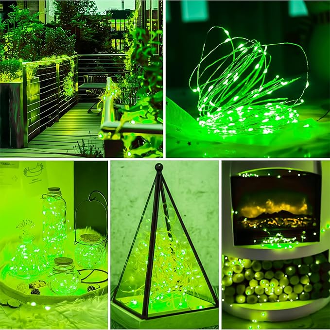 Green Fairy Lights Battery Operated (Included), 8 Modes & Auto Timer, 2 Packs 5m 50Led Mini Twinkle Silver Wire Firefly Starry Lights, Waterproof Battery Operated Lights for Mason Jars Bottle