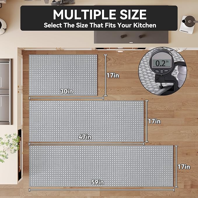Kitchen Runner Rugs Non Slip Washable, Super Absorbent Soft Chenille Braided Kitchen Mats for Floor Rubber Backing Sink Mat Standing Floor Mat, Machine Washable Easy Clean, Gray 17"x59"