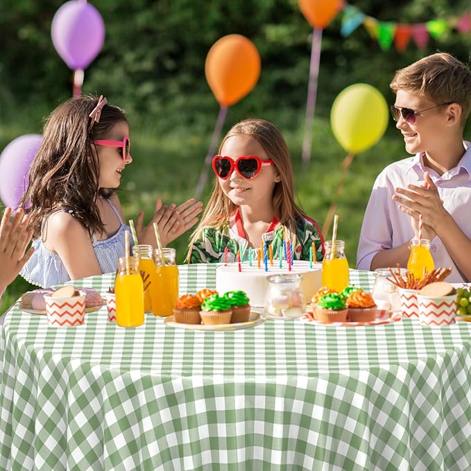 3 Pcs Sage Green Gingham Tablecloth Decorations, Disposable Round Green Checkered Tablecloth Buffalo Plaid Table Cover for Baby Shower Bridal Wedding Birthday Party Supplies,84x84 Inch