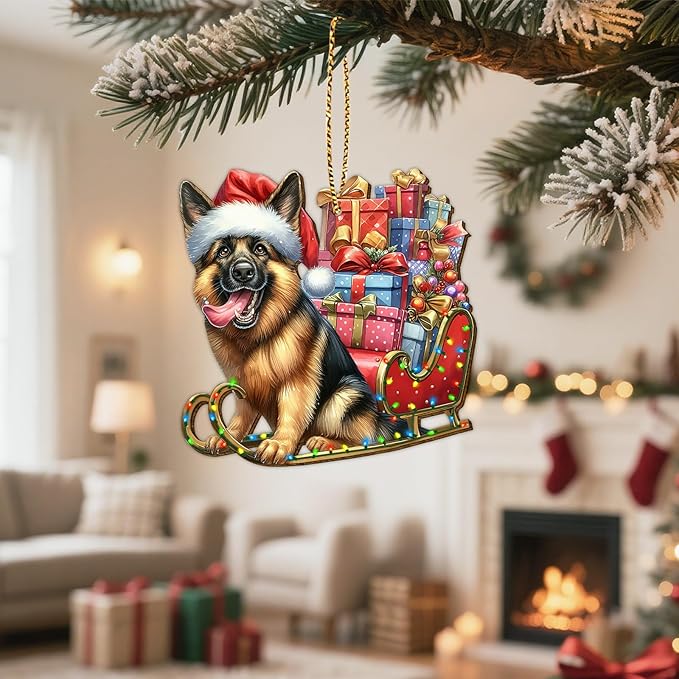 34HD German Shepherd Christmas Ornament 2025 – Wooden Hanging Xmas Tree Ornament Decoration, Cute Christmas Keepsake Gifts and Home Decor for Dog Lovers and Pet Owners