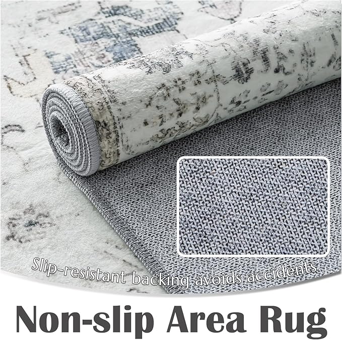jinchan Kalen Runner Rug 2x7 Washable Area Rug Soft Grey Vintage Hallway Indoor Floor Mat Thin Retro Distressed Carpet Floral Country Non Slip Bathroom Kitchen Bedroom Living Room