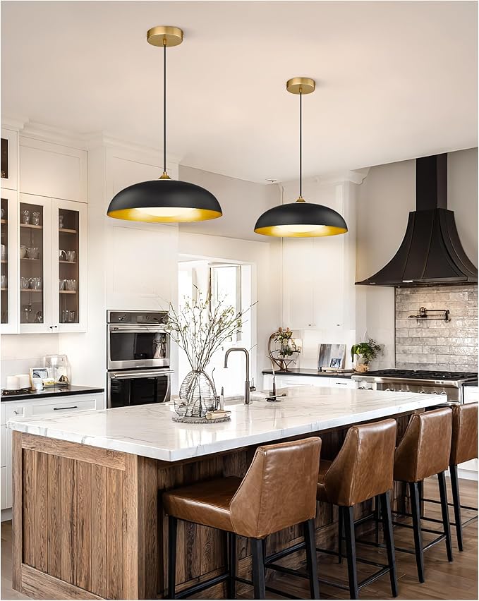 kudos 15 Inch Large LED Pendant Lights, Black and Gold Pendant Light Fixtures, Modern Hanging Lights for Kitchen Island, Dining Room, Living Room, Bedroom, 5CCT Adjustable, KDPL02-BK