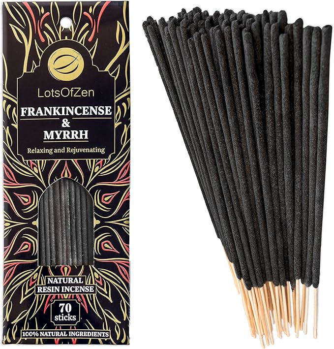 Frankincense and Myrrh Incense Sticks (70 Pack) – Long Burning Natural Resin Smudge Kit for Spiritual Cleansing, Meditation & Energy Balance